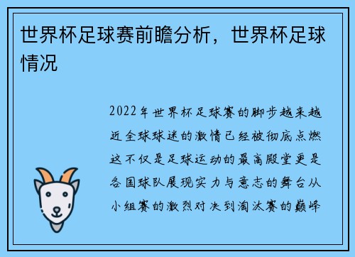 世界杯足球赛前瞻分析，世界杯足球情况