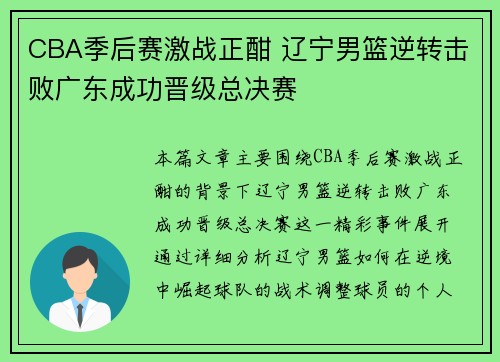 CBA季后赛激战正酣 辽宁男篮逆转击败广东成功晋级总决赛 CBA季后赛激战正酣 辽宁男篮逆转击败广东成功晋级总决赛
